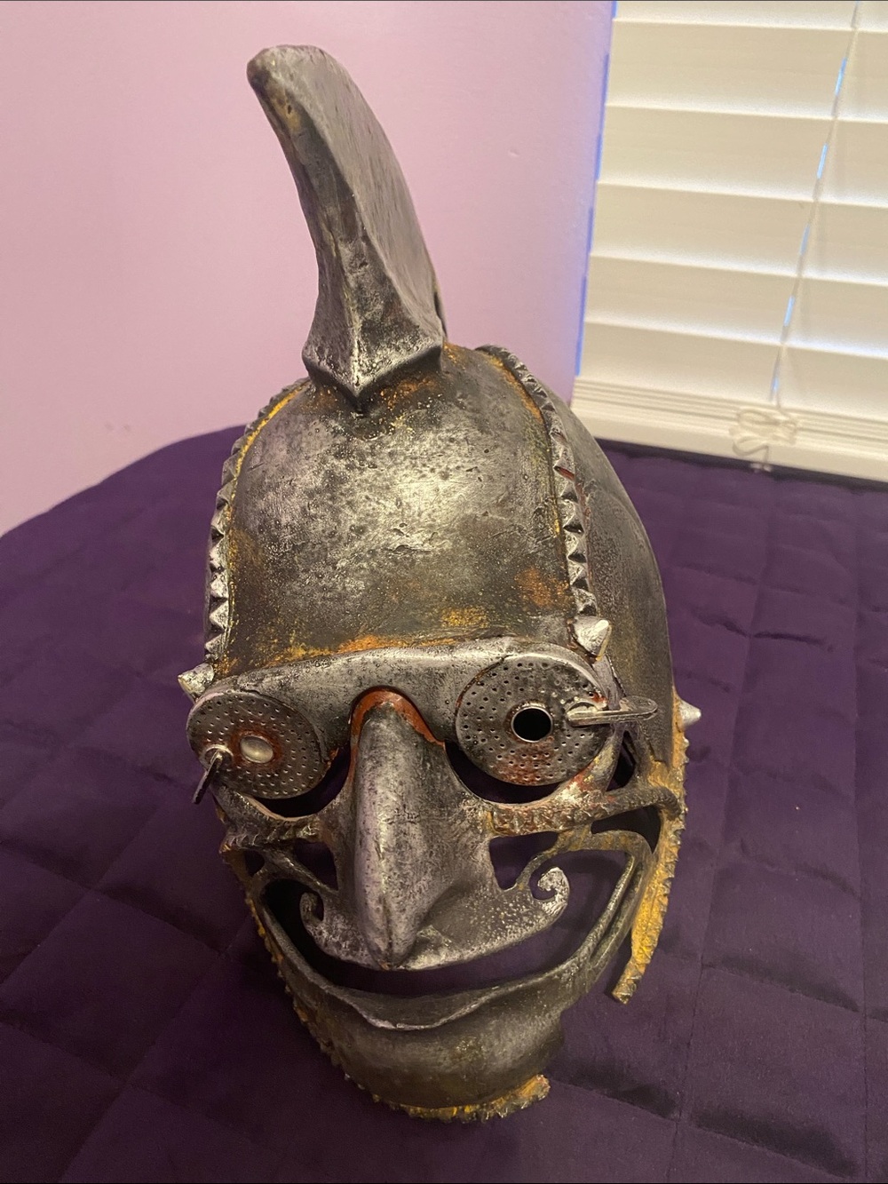 Halloween or theater Metal Look Mohawk Mask, eye holes open/close